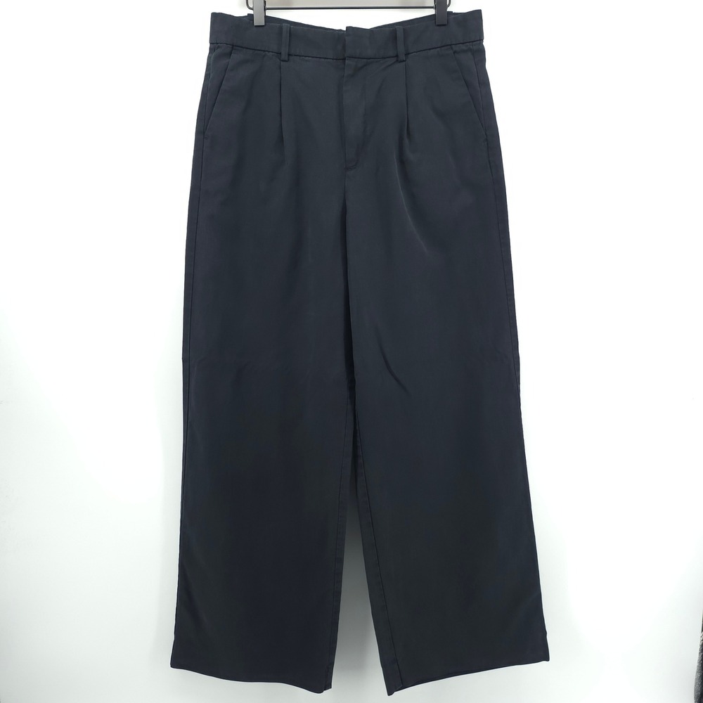 Madewell Slouchy Straight Women Pants 10 Black Pleated Lyocell Linen Trousers